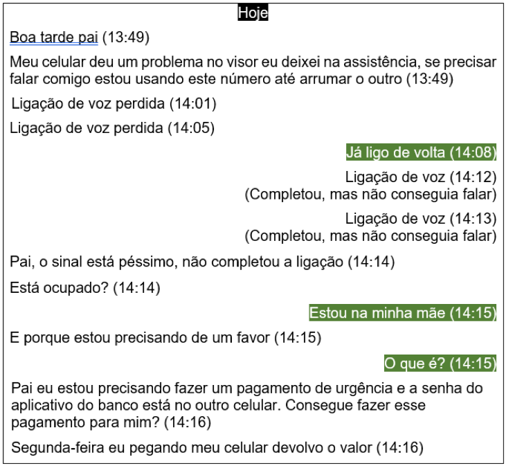 print de dialogo de celular de alguém tentando dar golpe