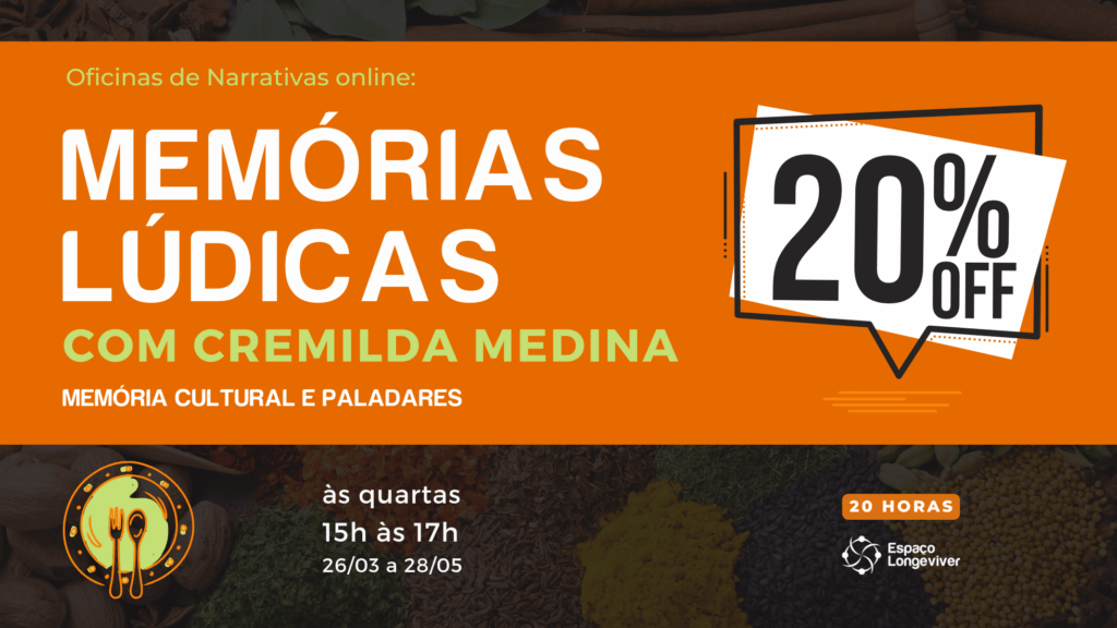 banner em laranja e preto anunciando curso de memorias ludicas