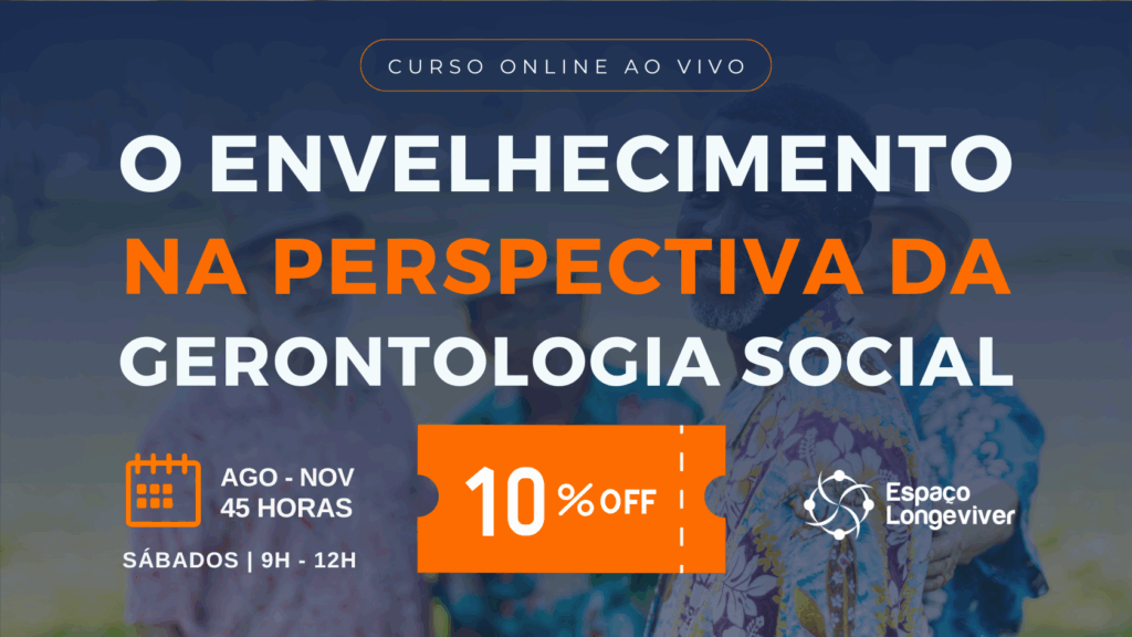 banner nem fundo azul anunciando curso de envelhecimento na perspectiva da gerontologia