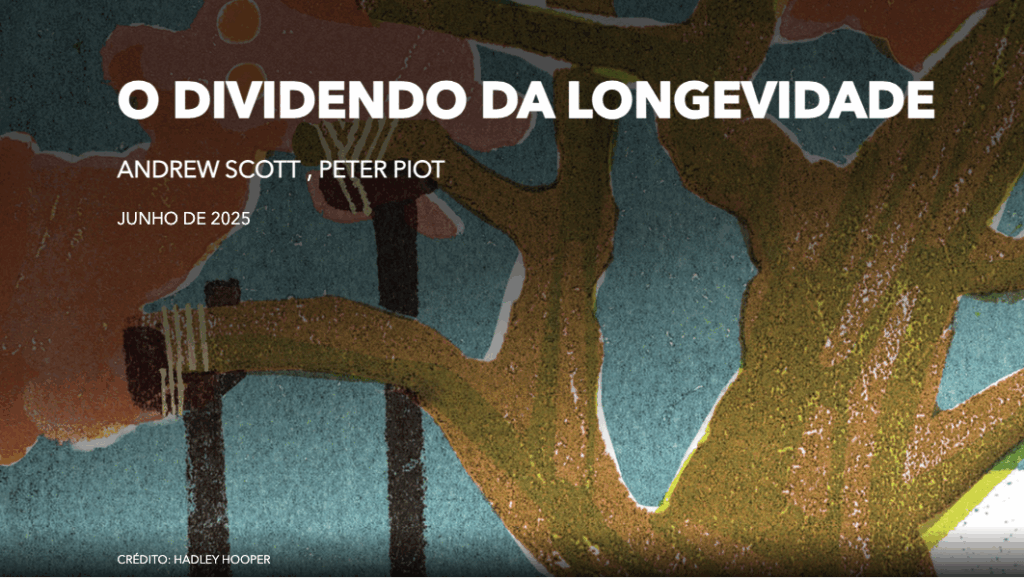 Fundo em verde e marrom escrito Dividendo da longevidade