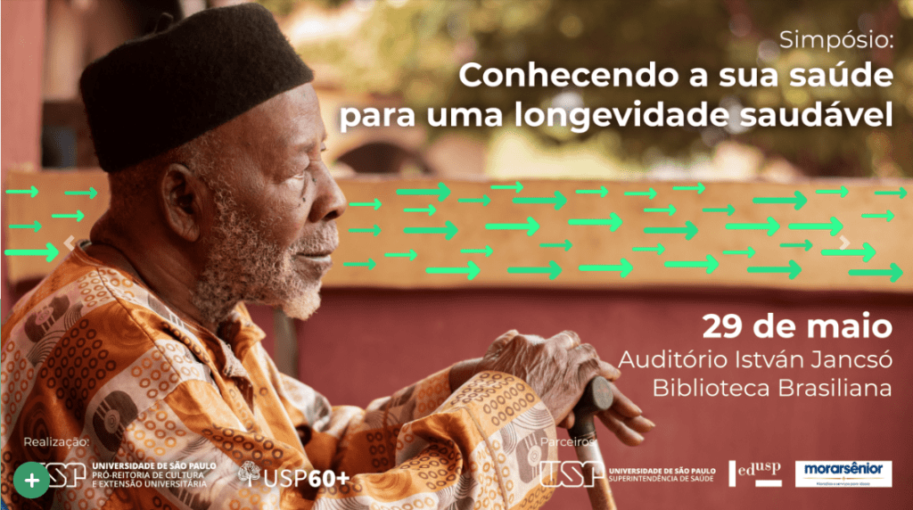 banner com fundo vinho e meio verde com um idoso negro de perfil 