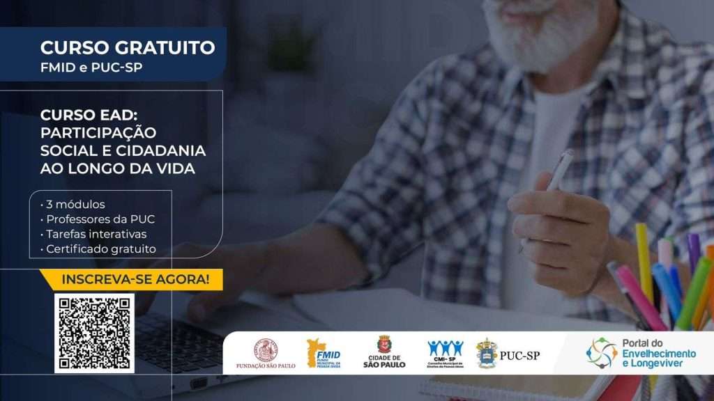 banner em fundo azul anunciando curso ead sobre participação ao longo da vida