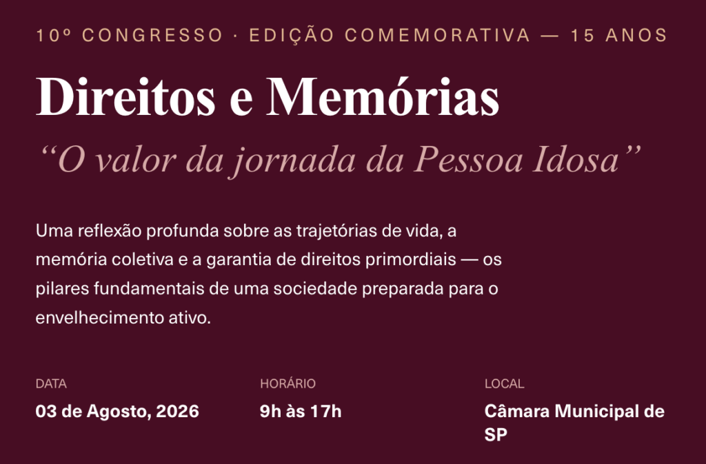 banner em fundo vinho anunciando o 10 Congresso de envelhecimento ativo.