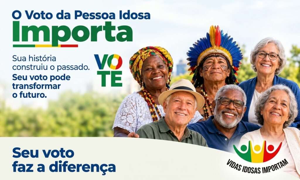 foto criada pela IA chamando para o voto das pessoas idosas, apresentando uma diversidade de idosos